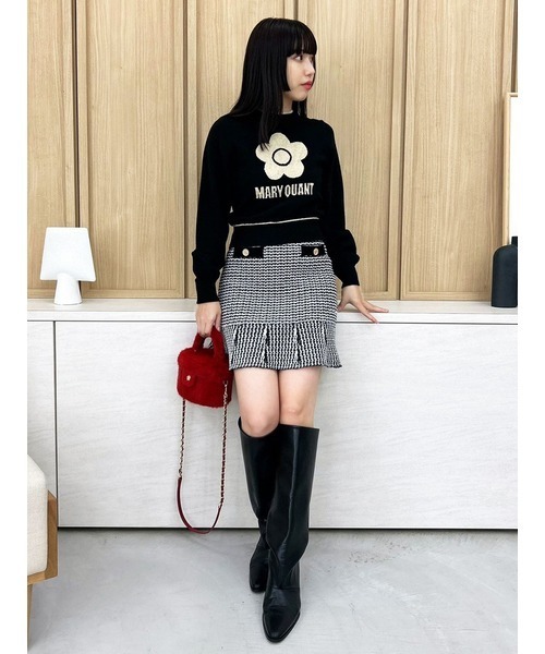 LILY BROWN×MARY QUANT ニットカーディガン 黒 半袖5分袖 LILY BROWN×MARY QUANT】デイジーモチーフニットカーディガン