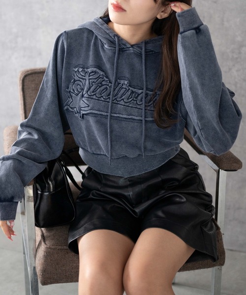 WEGO パーカー WEGO/ロゴアシッドウォッシュパーカー レディース 