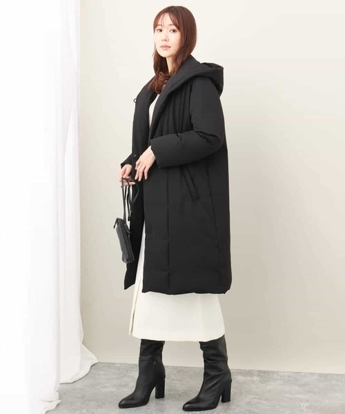MICHEL KLEIN (40) ラクーン 無地 フードファー ダウンコート