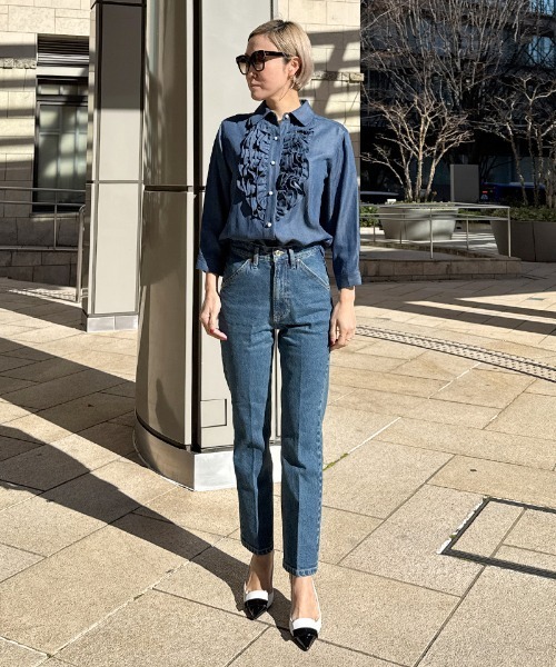 デニムパールボタンフリルシャツ レディース : ZOZOTOWN Yahoo!店