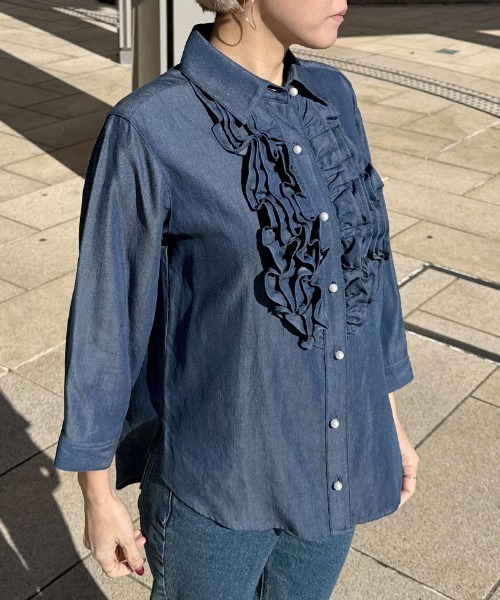 デニムパールボタンフリルシャツ レディース : ZOZOTOWN Yahoo!店