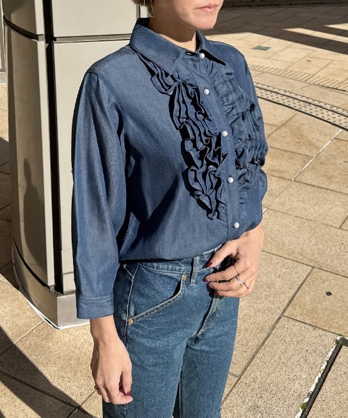 デニムパールボタンフリルシャツ レディース : ZOZOTOWN Yahoo!店