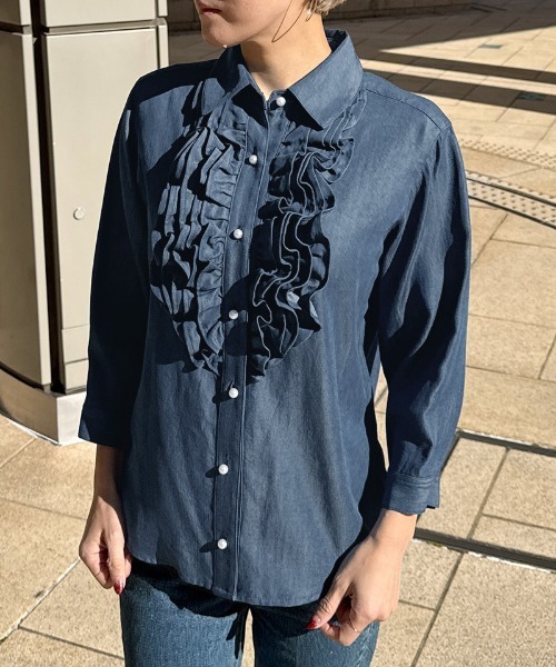 デニムパールボタンフリルシャツ レディース : ZOZOTOWN Yahoo!店