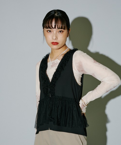 terrace ベスト ジレ チュールレイヤードジレベスト レディース