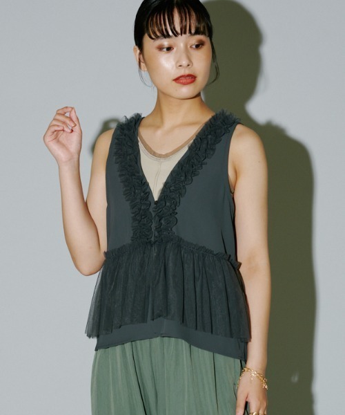 terrace ベスト ジレ チュールレイヤードジレベスト レディース