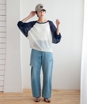 tシャツ ラグランスリーブバイカラーシアーニッ...の詳細画像2