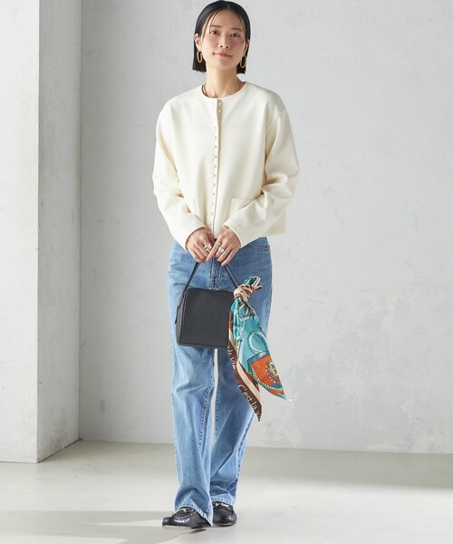 【美品】SHIPS 25SSブークレダブルニットパールモチーフボタンカーディガン SHIPS（シップス） カーディガン 「手洗い可能」ブークレ ダブル