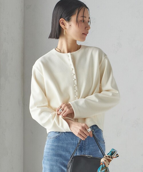 SHIPS for women / シップスウィメン 〈手洗い可能〉ブークレ ダブル ニット パールモチーフボタン カーディガン 手洗い可能〉ブークレ ダブル ニット パールモチーフボタン