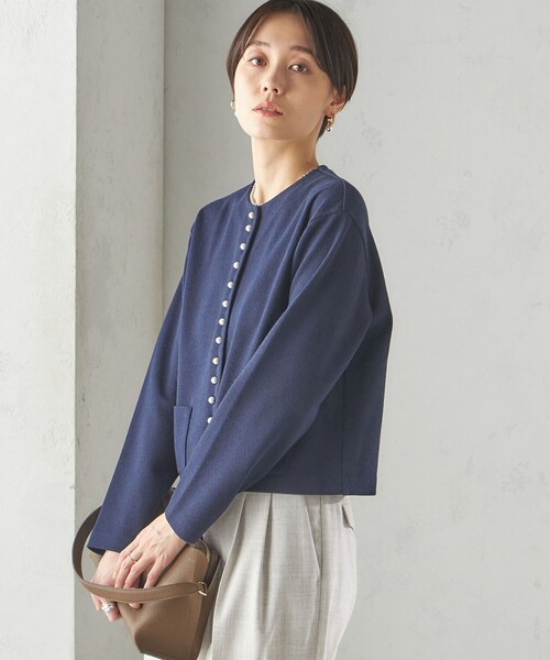 SHIPS for women / シップスウィメン 〈手洗い可能〉ブークレ ダブル ニット パールモチーフボタン カーディガン 手洗い可能〉ブークレ ダブル ニット パールモチーフボタン