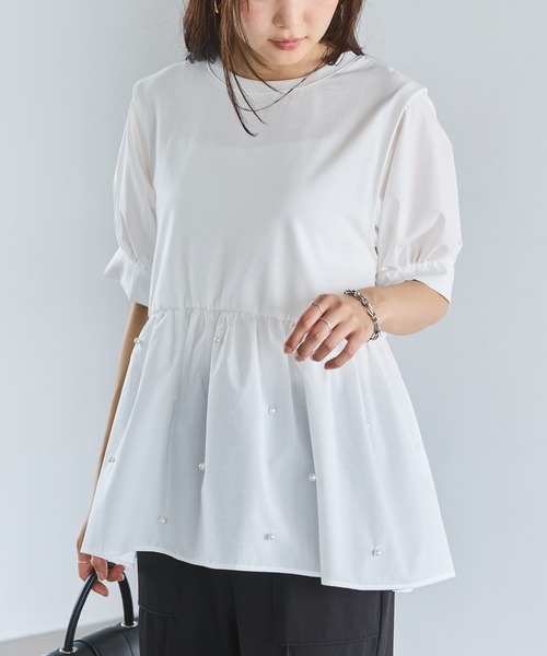 tシャツ 「洗える」パールペプラムプルオーバー レディース