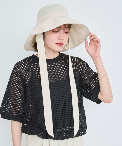 帽子 ハット uvカット 紫外線カット レディース 「麻混」リボン付き