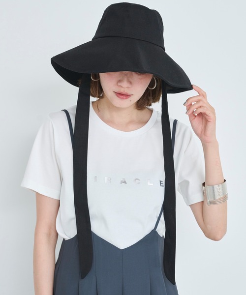 帽子 ハット uvカット 紫外線カット レディース 「麻混」リボン付き