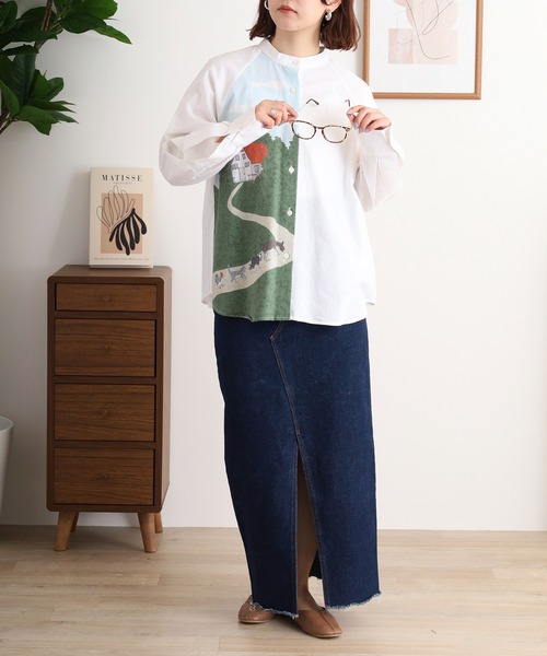 kilki ブラウス シャツ プリントバンドカラーブラウス