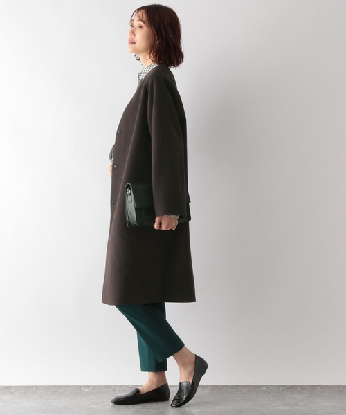 「GLOBAL WORK」 ノーカラーコート SMALL グレイッシュベージュ レディース_画像3