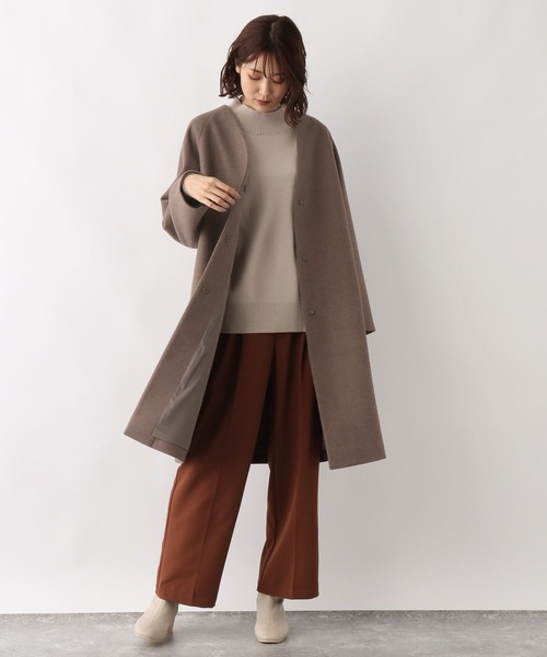 「GLOBAL WORK」 ノーカラーコート SMALL グレイッシュベージュ レディース_画像6