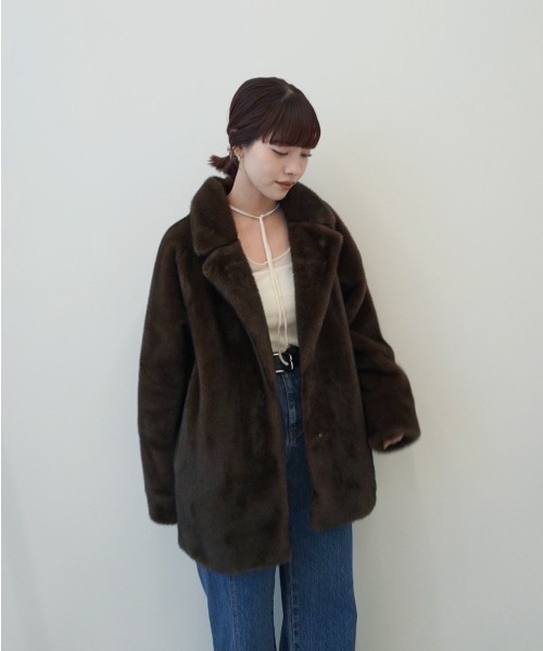 【美品】anuke Over Tailored Jacket 36 ブラウン anuke（アンヌーク） ジャケット テーラードジャケット Eco Minkfur