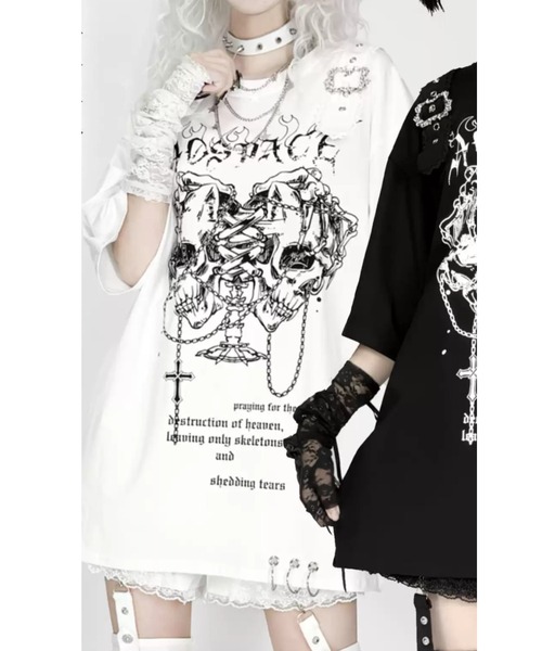 tシャツ A'GEM/9 × .kom 「AOSPACE」 ツインスカル半袖Tシャツ レディース メンズ