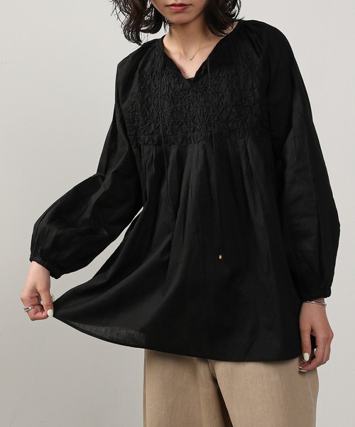 ブラウス シャツ スモッキング刺繍 コットン レディース : ZOZOTOWN