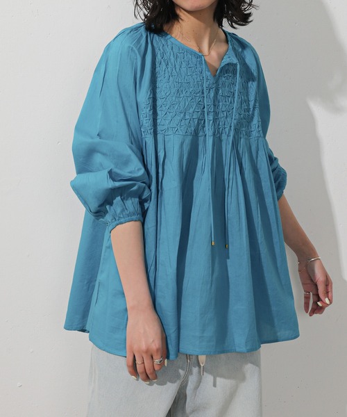 ブラウス シャツ スモッキング刺繍 コットン レディース : ZOZOTOWN