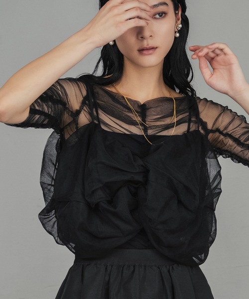 GIRL DRESS FOR NOW ブラウス シャツ 半袖 リボンニュアンスビスチェ GIRL DRESS FOR NOW ブラウス シャツ 半袖 リボンニュアンスビスチェ