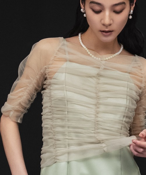 GIRL DRESS FOR NOW ブラウス シャツ リボンニュアンスビスチェ シアー