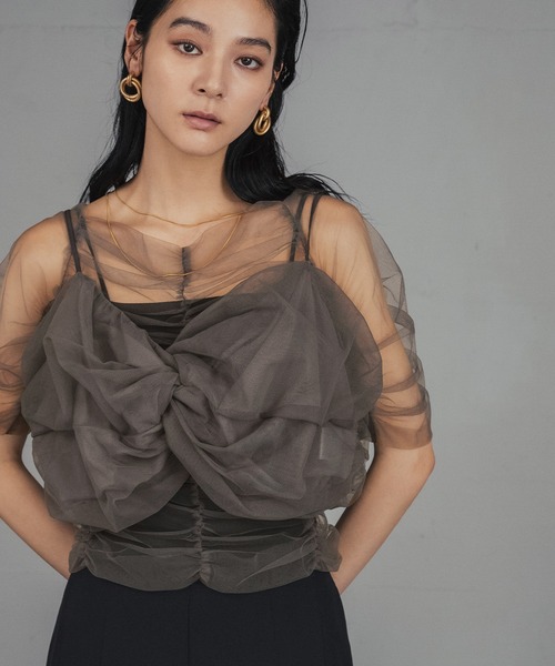 GIRL DRESS FOR NOW ブラウス シャツ リボンニュアンスビスチェ シアー