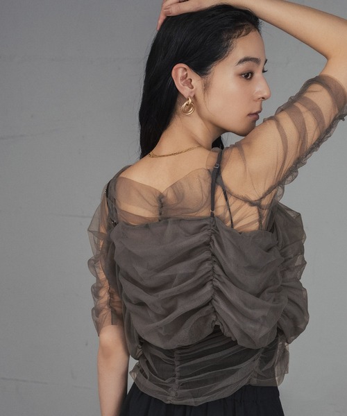 GIRL DRESS FOR NOW ブラウス シャツ リボンニュアンスビスチェ シアー