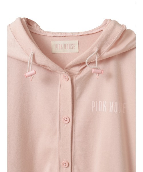 PINK HOUSE フード付きパーカー✨️ PINK HOUSE パーカー ロゴプリントフード付きカーディガン