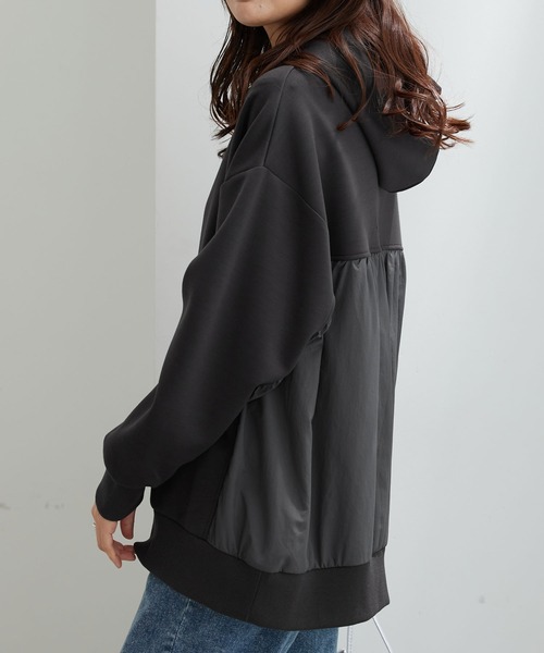 BELLUNA PLUS（ベルーナプラス） tシャツ フード付き異素材切替細見え