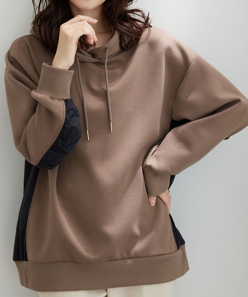 BELLUNA PLUS（ベルーナプラス） tシャツ フード付き異素材切替細見え 