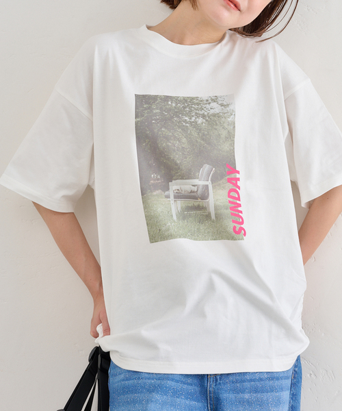tシャツ サイドギャザープリントTEEシャツ レディース