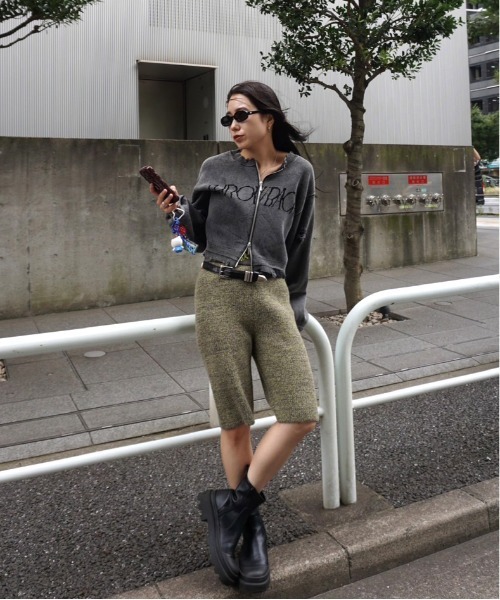 Ameri（アメリ） ハーフパンツ パンツ 短パン WAIST LOGO KNIT BIKER