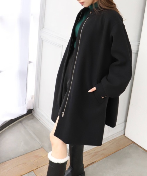 「moment+」 ノーカラーコート M ブラック レディース_画像3