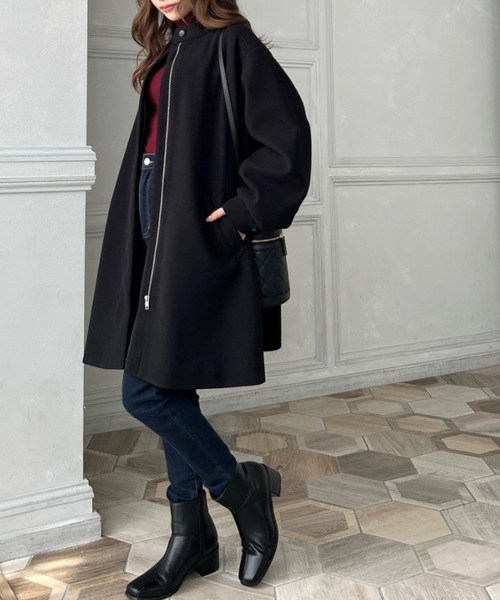 「moment+」 ノーカラーコート M ブラック レディース_画像4