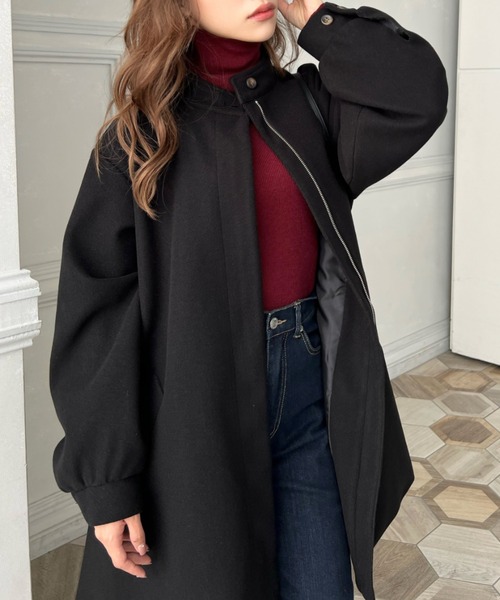 「moment+」 ノーカラーコート M ブラック レディース_画像5