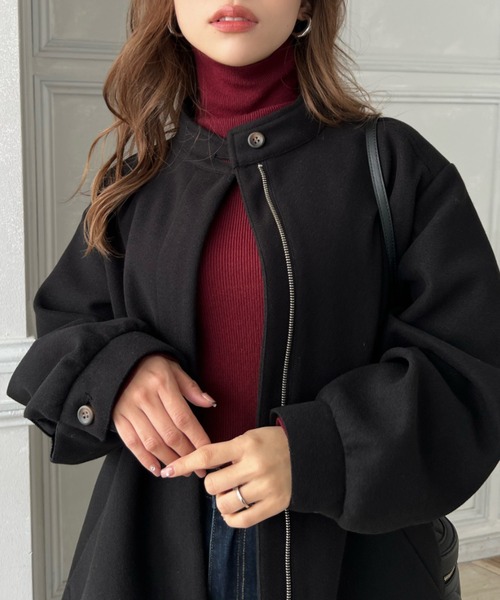 「moment+」 ノーカラーコート M ブラック レディース_画像7