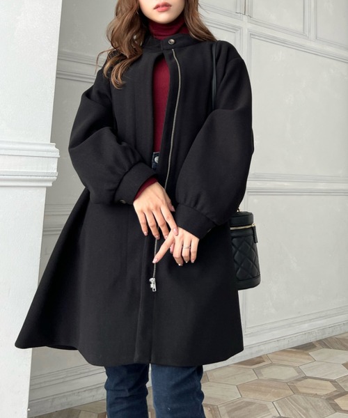 「moment+」 ノーカラーコート M ブラック レディース_画像8