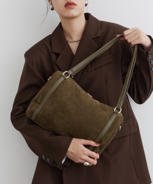 本革スエード ボストンバッグ DFFUR. ボストンバッグ 2WAYスエードボストンバッグ レディース
