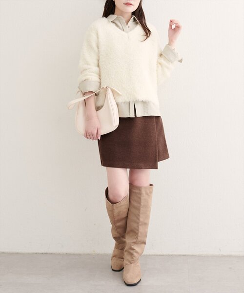 natural couture スカート 「WEB限定」べこべこ釦ラップミニスカート