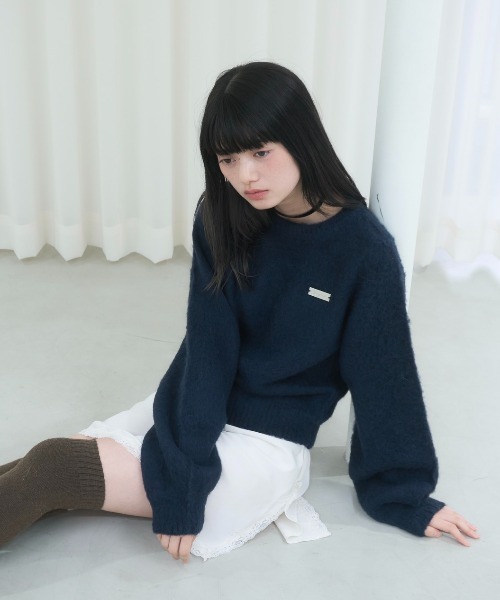 Smyeon ニット セーター Name plate shaggy knit/ネームプレート付き