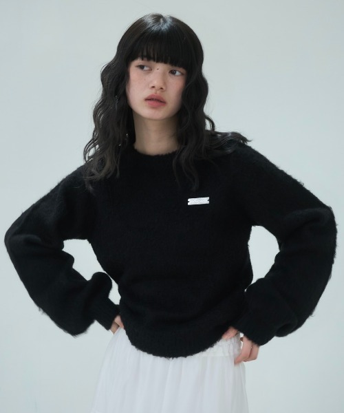 Smyeon ニット セーター Name plate shaggy knit/ネームプレート付き