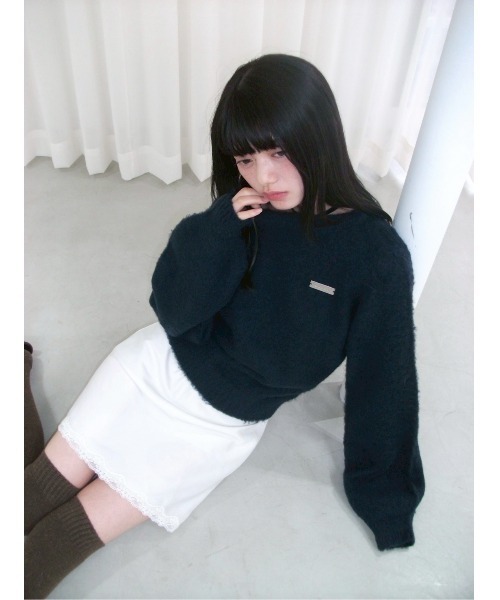 Smyeon ニット セーター Name plate shaggy knit/ネームプレート付き