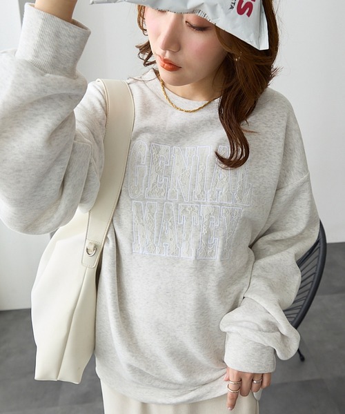 トレーナー スウェット レースロゴ刺繍スウェット レディース