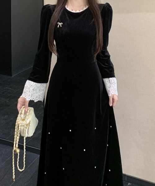 極美品✨フォクシー ベロアワンピース レース切り替え 長袖 ブラック 38 Diosfront ワンピース 袖レース切替ベロアワンピース : ZOZOTOWN Yahoo