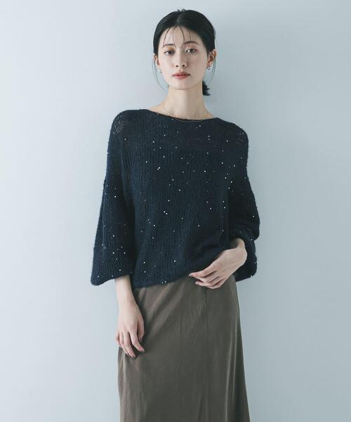 【美品】yoshie inaba スパンコール混 アルパカ・モヘヤブレンドニット 美品】yoshie inaba スパンコール混 アルパカ・モヘヤブレンドニット