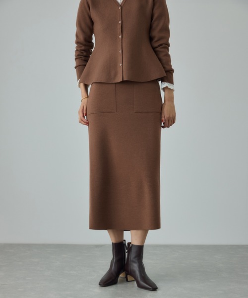 ロペ（ROPE’）/ウール混ニットポケット付きタイトスカート/イージーケア・セットアップ対応 ROPE'（ロペ） スカート ウール混ニットポケット付きタイトスカート