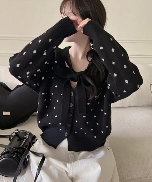BLACK COMME des GARCONS ドット柄　リボン付きカーディガン カーディガン ドットリボンカーディガン レディース : ZOZOTOWN Yahoo