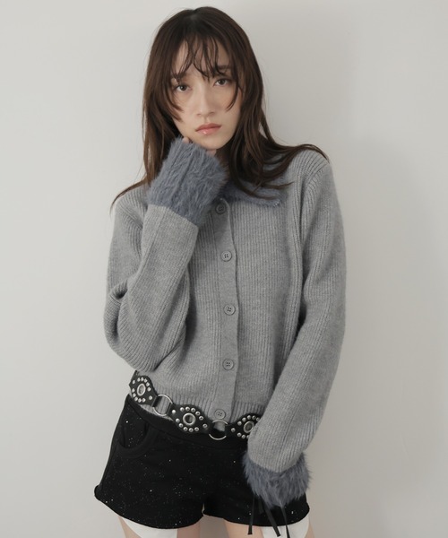 ULYSSES カーディガン シャギー切り替えニットカーディガン レディース