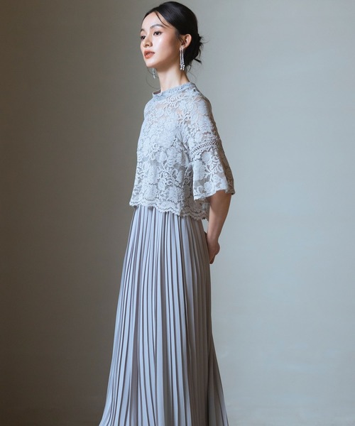 「DRESS PLUS」 半袖ワンピース L ブルーグレー レディース_画像2