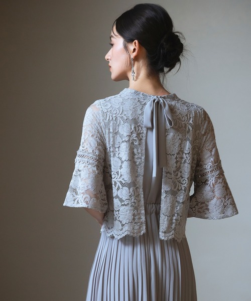 「DRESS PLUS」 半袖ワンピース L ブルーグレー レディース_画像3